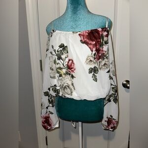 Windsor Floral Off-Shoulder Blouse - White and Red